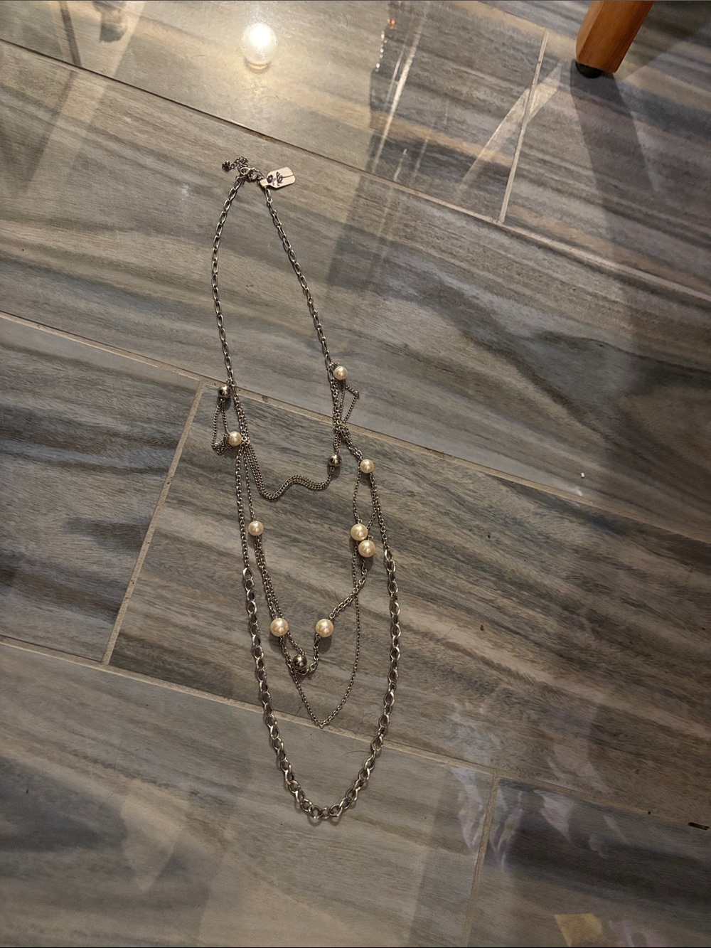 Mother of Pearl Multi-Strand Silver Necklace with Pearl Accents